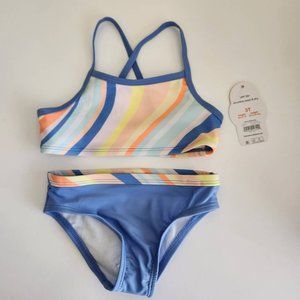Wonder Nation Swimsuit Kids Girls Blue and Orange 2 Piece Bikini UPF 50+ 3T